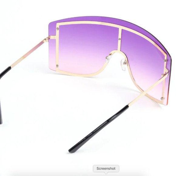 Oversize square purple and pink gradient sunglasses shades, golden frame - Picture 2 of 8